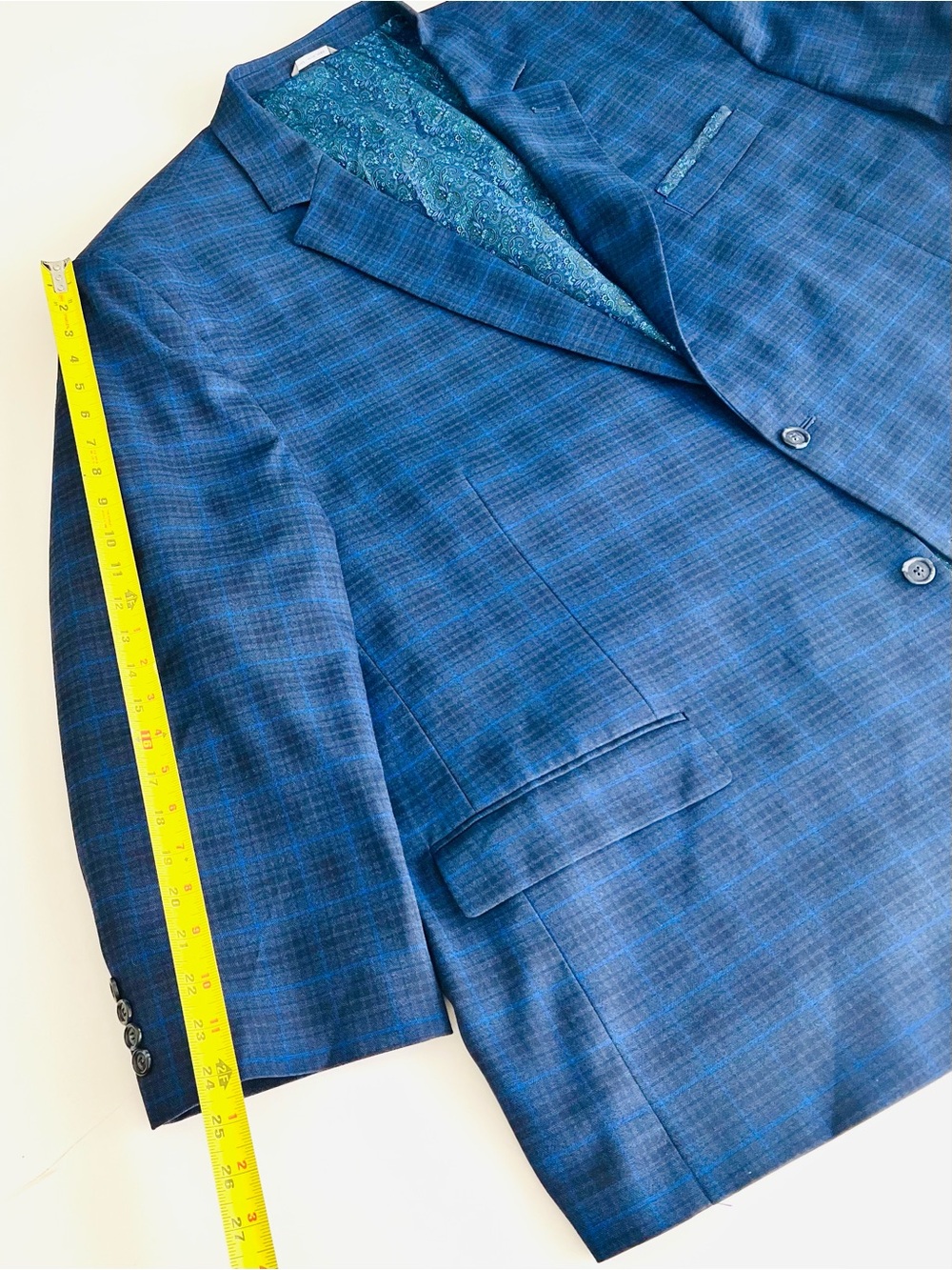 5XLarge Stretch Oak Hill Blue Plaid Men's Blazer - Classic Tailored Style - Picture 4 of 11